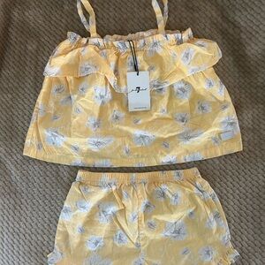 7 For All Mankind Yellow Floral Ruffle Cami & Shorts Pajama Set